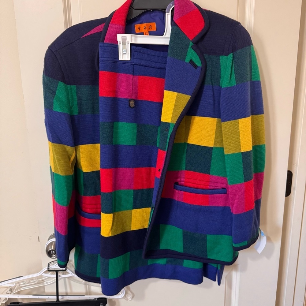 Vintage Lee dong Soo Bold Colorblock / Graphic Plaid Blazer and Skirt Set 10-12 - Picture 9 of 15